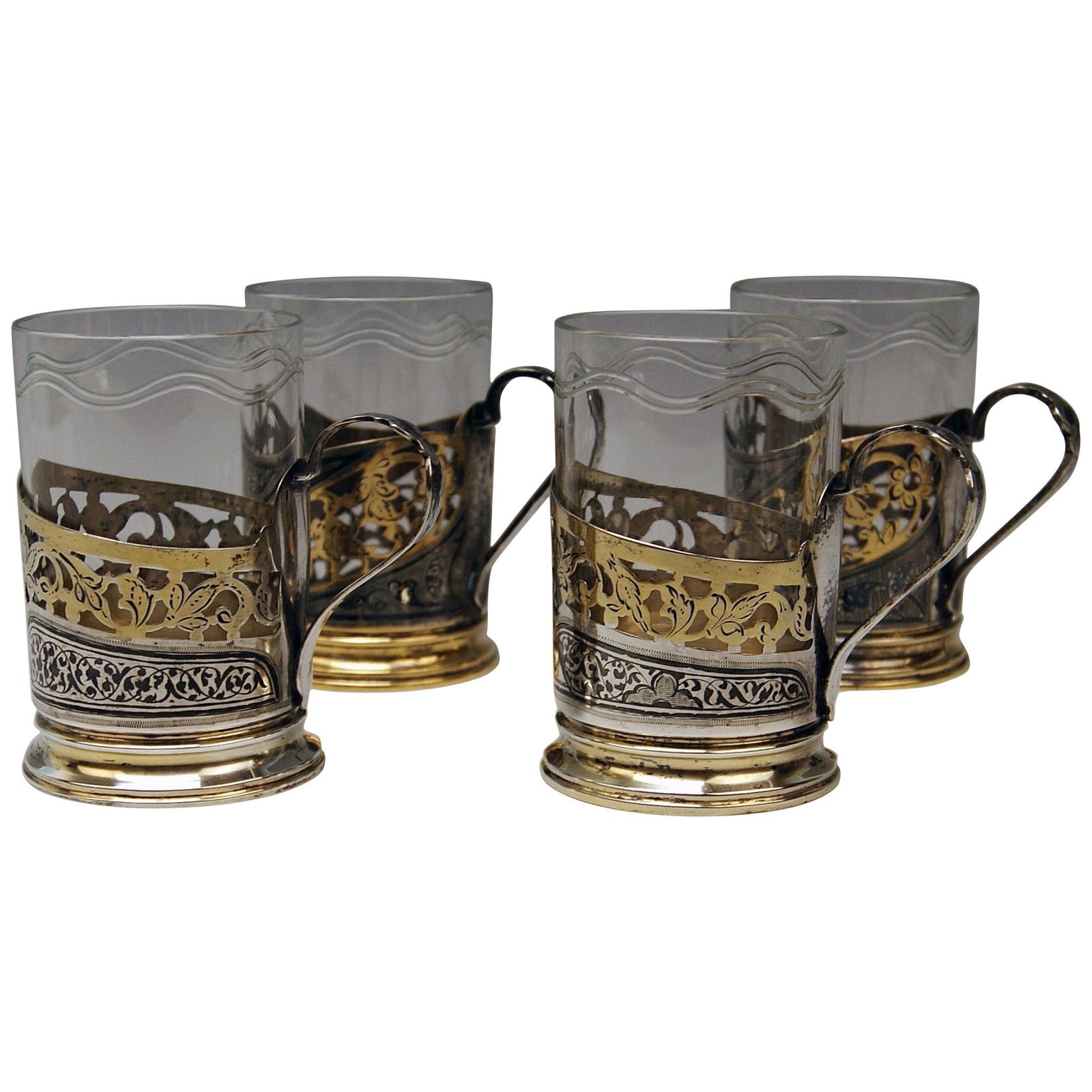 Silver 875 Set Of Four Tea Glasses Russia Moscow Made Circa 1958 1965