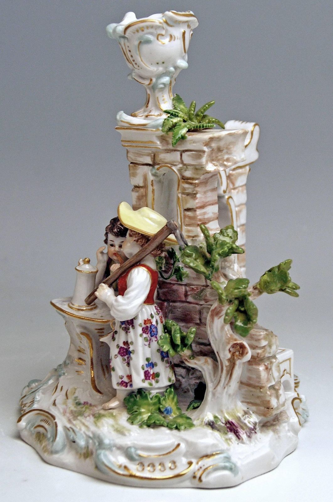 Meissen Candlestick With Figurines Gardener Children Model R 185, Circa 1870 photo furniture
