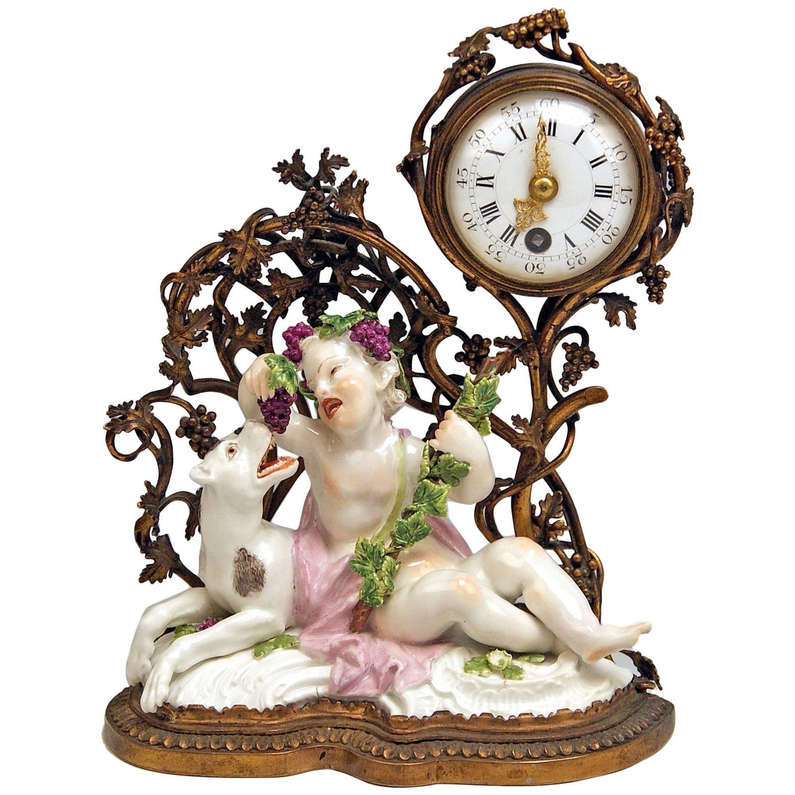 Meissen Mantel Table Clock Bronze Porcelain Autumn Fall Kaendler, Circa 1745