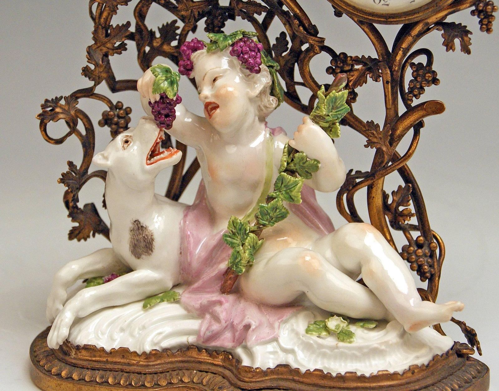 Meissen Mantel Table Clock Bronze Porcelain Autumn Fall Kaendler, Circa 1745 photo buy