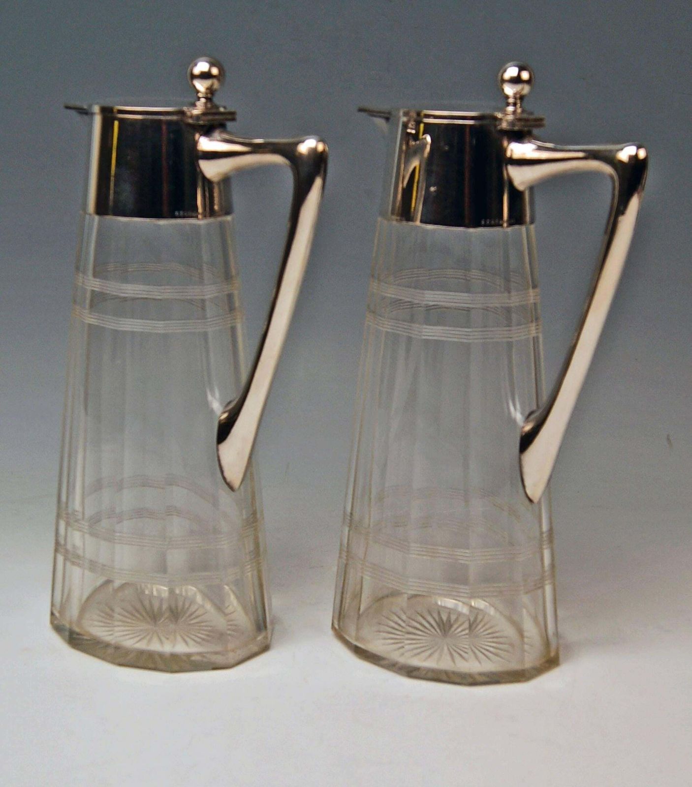 Silver Pair Of Glass Decanters Wilhelm Binder Art Nouveau Germany Circa 1900 photo furniture