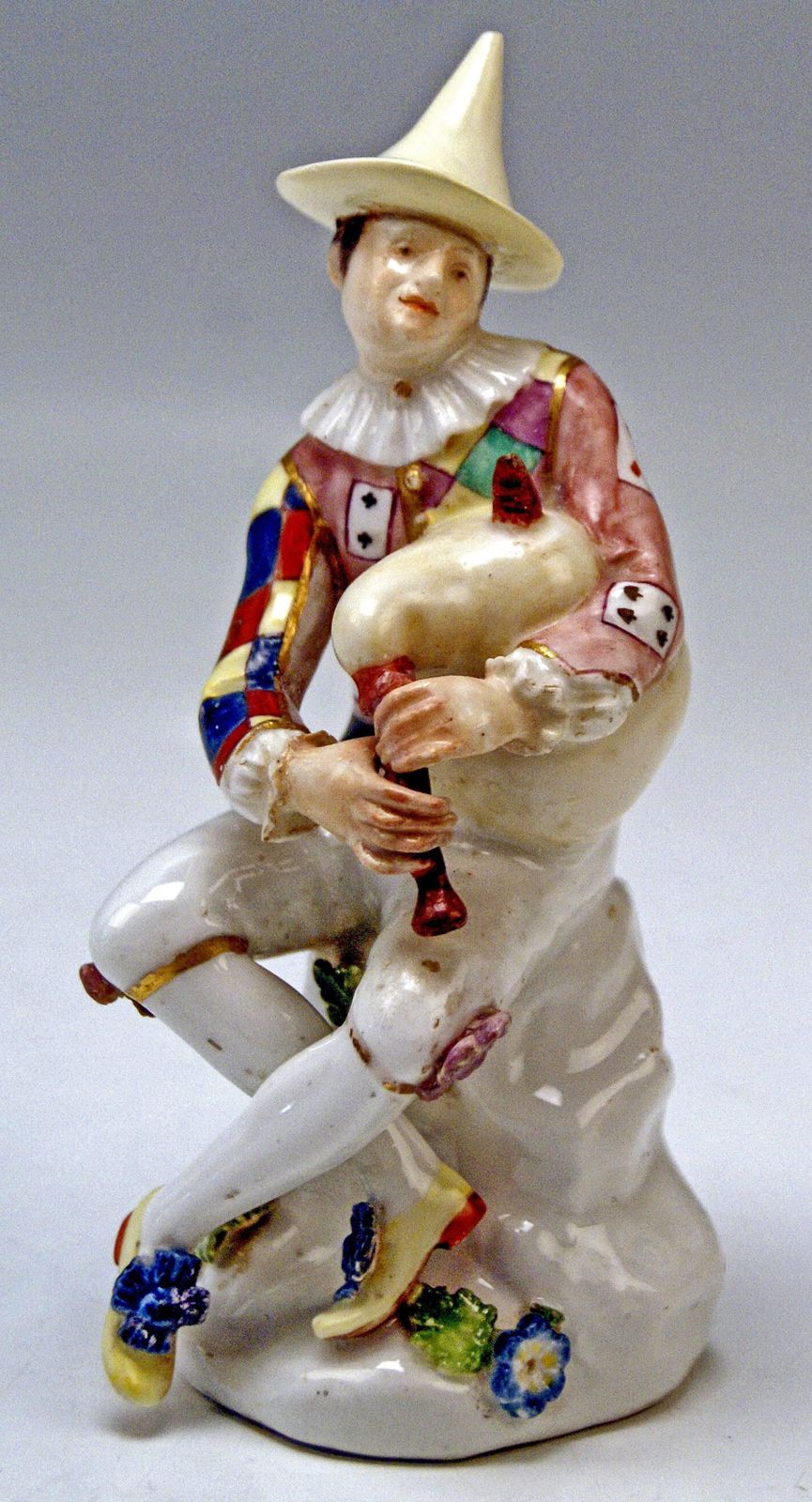 Baroque Meissen Figure, Harlequin With Bagpipes, By J.J. Kaendler, Circa 1745 photo vinterior