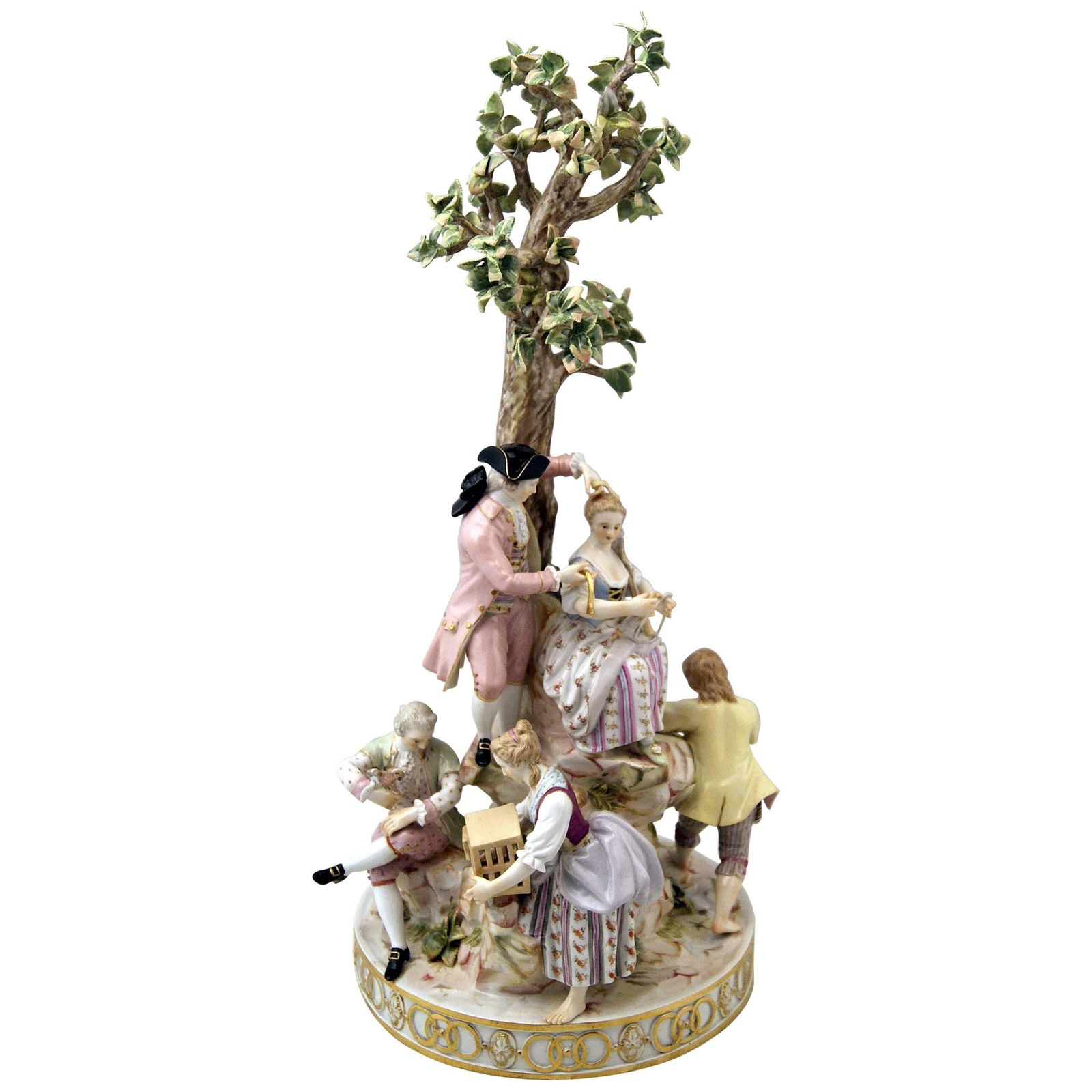 Meissen Gorgeous Figurines Group Six Gardeners, Tall Tree By Acier, Circa 1870