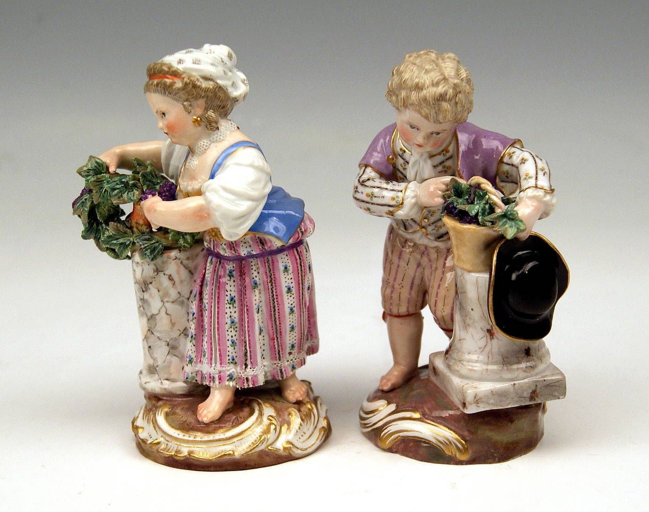 Meissen Two Children Seasons Figurines The Fall Model F 24 Acier C.1870 photo for sale