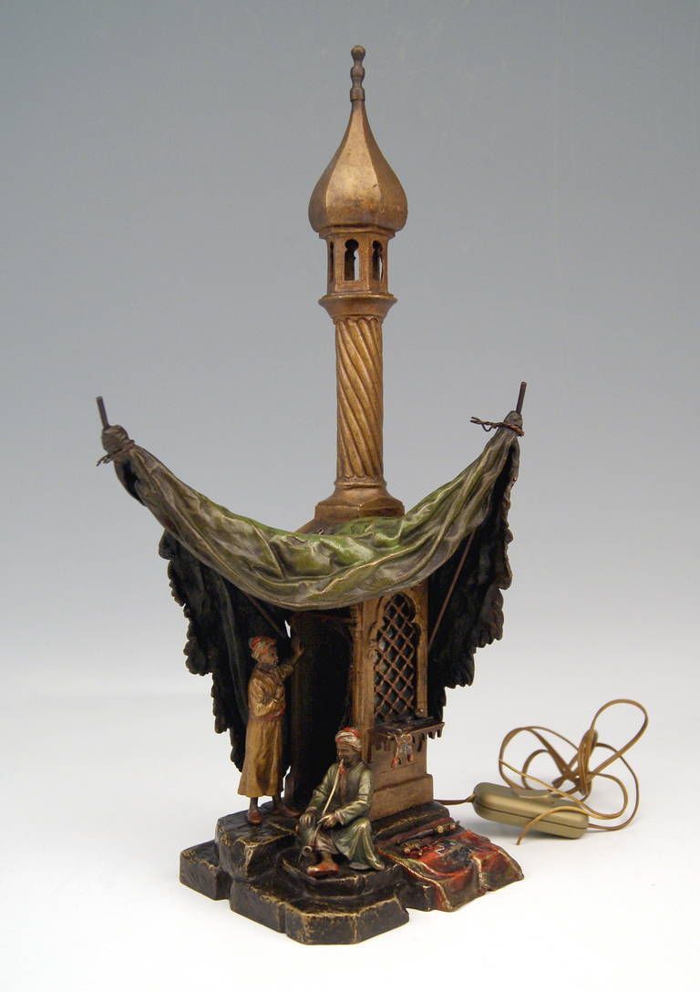 Vienna Bronze Table Lamp Vintage By Franz Bergman Smoking Arab Man, Circa 1890 photo furniture