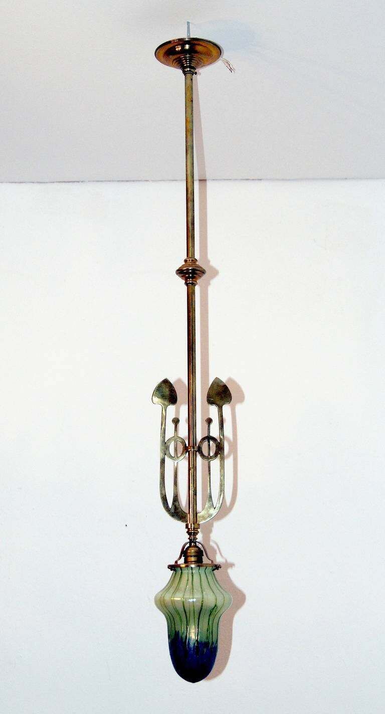Art Nouveau Suspended Lamp Pendant Vienna Palme Koenig Shade C.1900 photo for sale