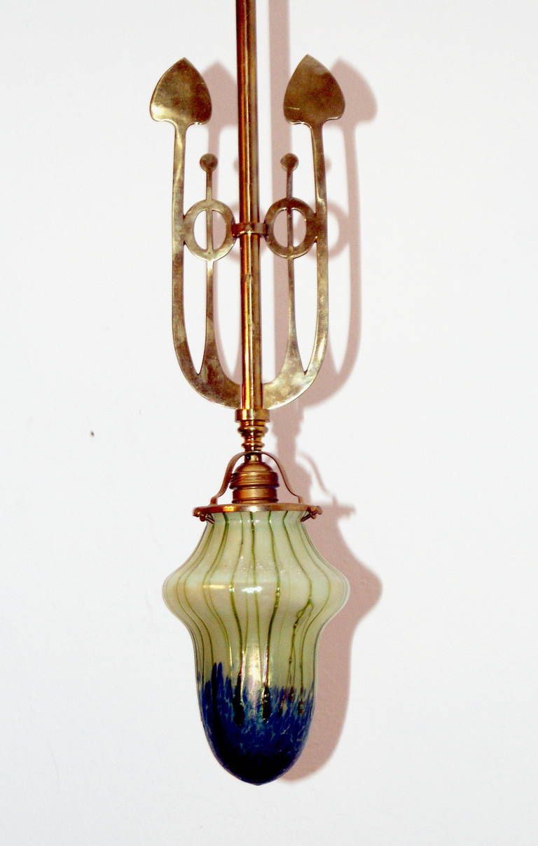 Art Nouveau Suspended Lamp Pendant Vienna Palme Koenig Shade C.1900 photo Lighting