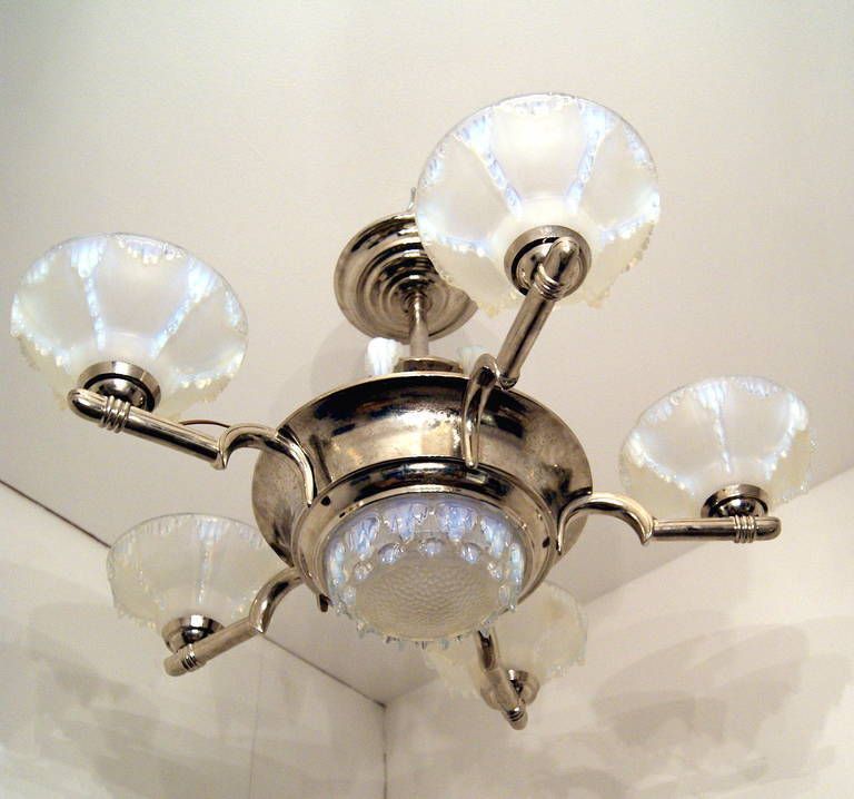 Elegant Art Deco French Chandelier White Frosted Glass France Made C. 1930 photo 2180.0