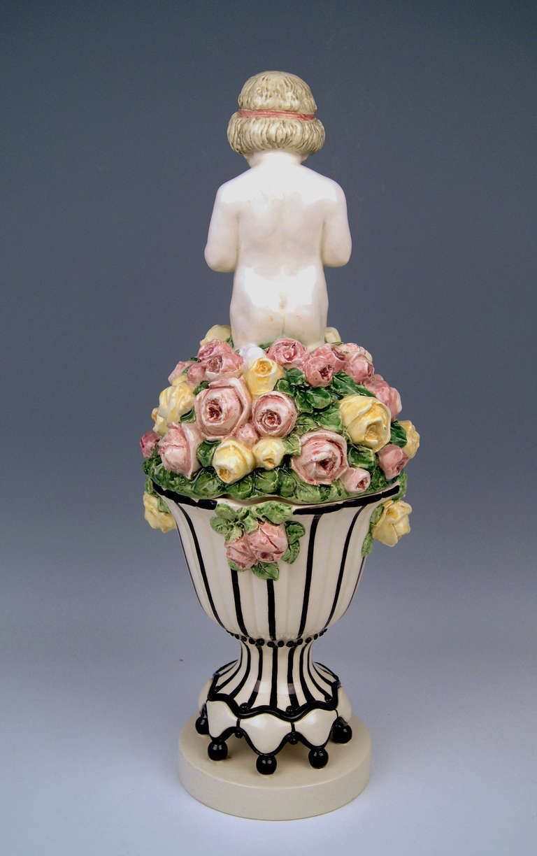 Carl Klimt Most Lovely Art Nouveau Cherub Figurine On Lid Of Bowl, Circa 1910 photo Home Decor