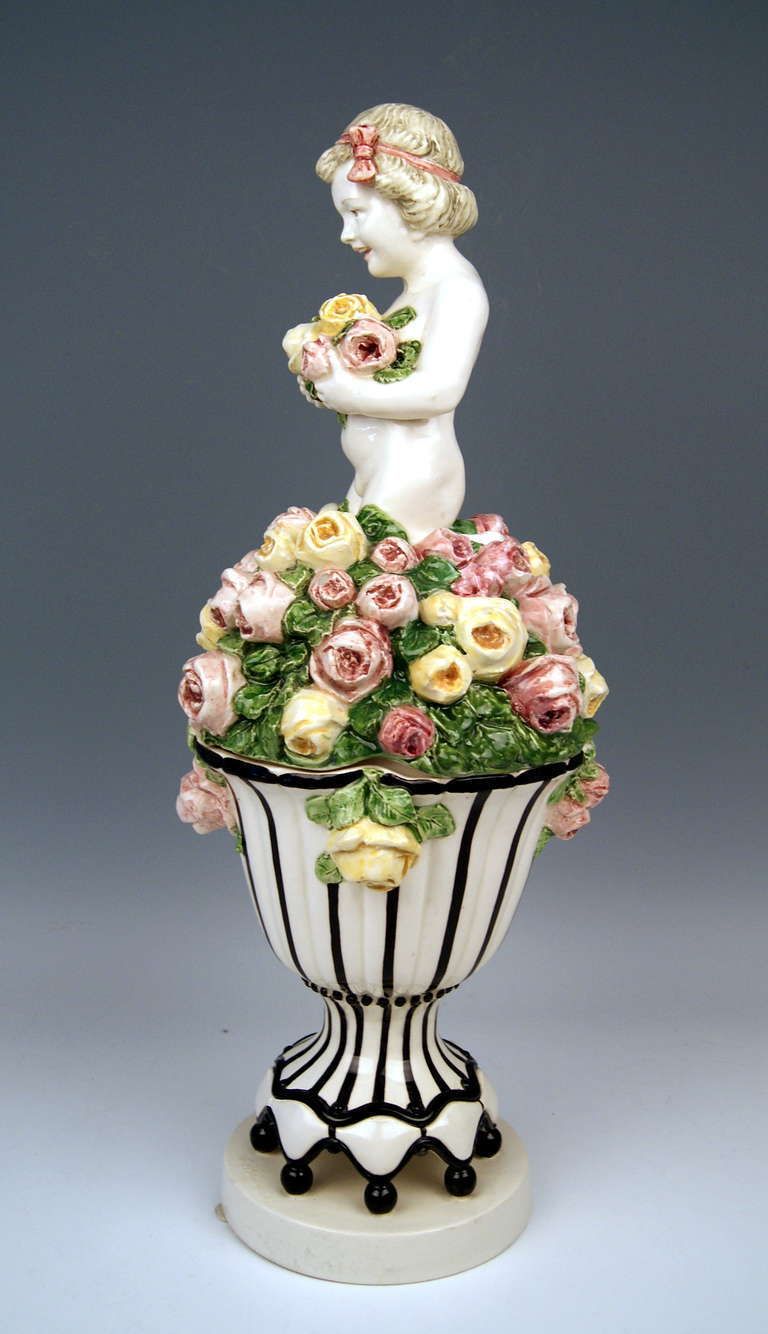 Carl Klimt Most Lovely Art Nouveau Cherub Figurine On Lid Of Bowl, Circa 1910 photo 2043.0