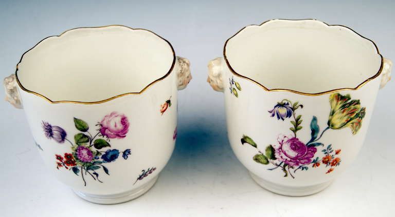 Meissen Pair Of Cachepots Planters Flower Blossoms Rococo Period C. 1750 photo for sale