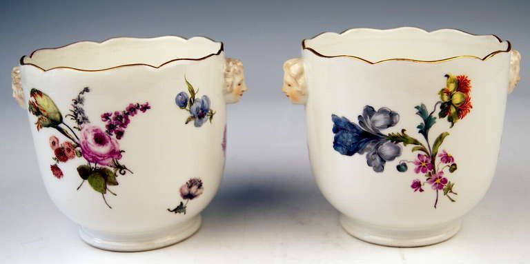 Meissen Pair Of Cachepots Planters Flower Blossoms Rococo Period C. 1750 photo 2894.0