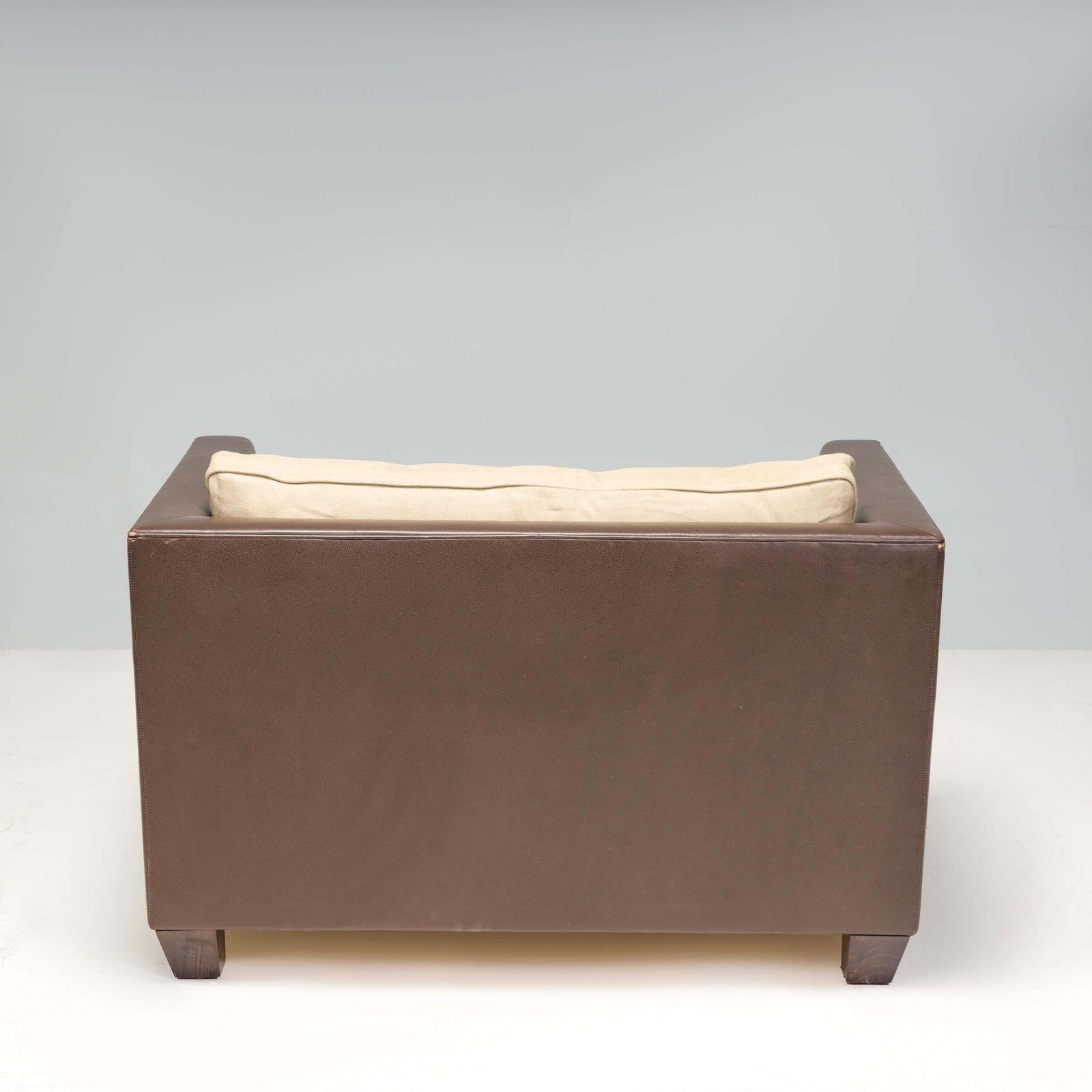 Philippe Hurel Brown Leather & Fabric Loveseat Sofa photo Furniture