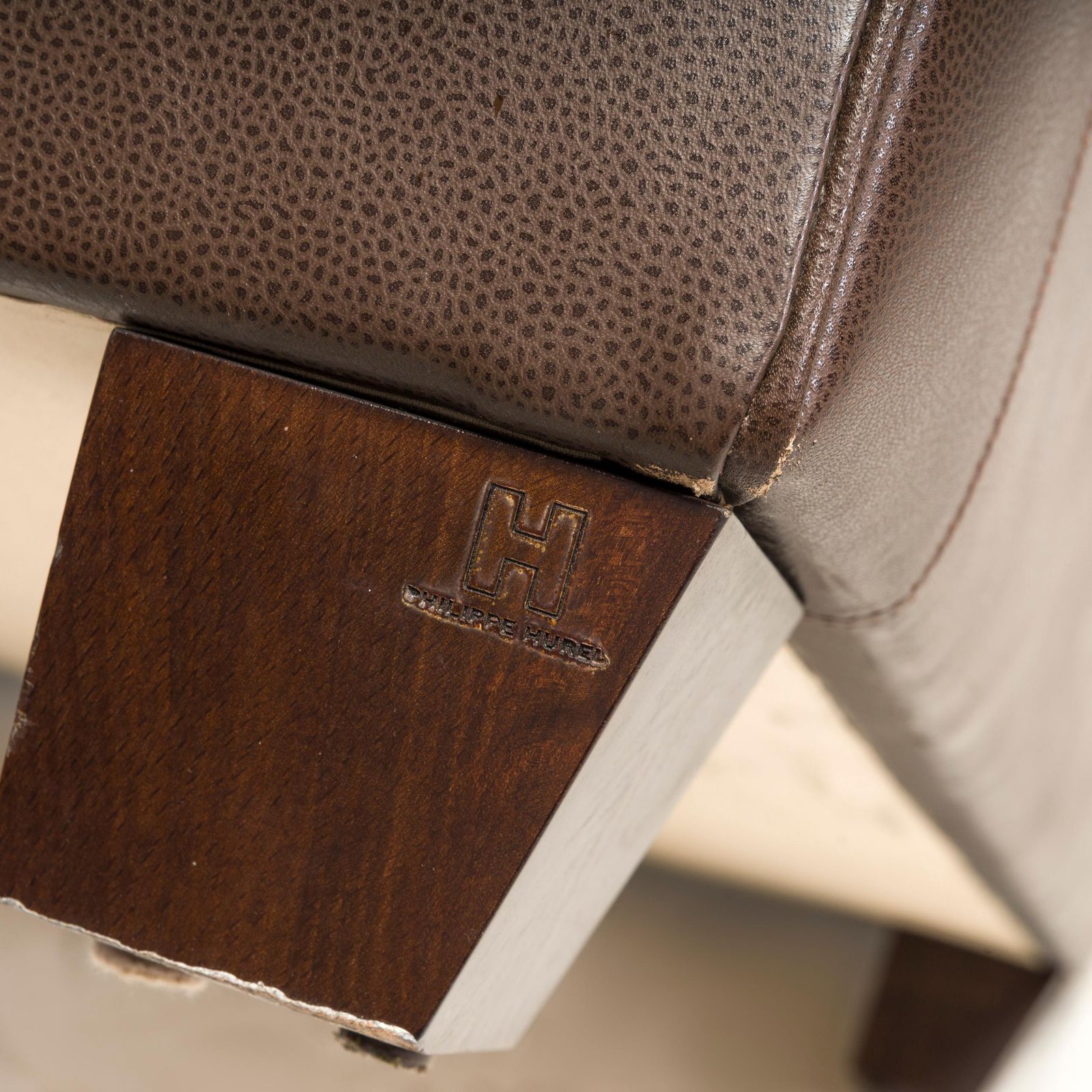 photo for sale Philippe Hurel Brown Leather & Fabric Loveseat Sofa