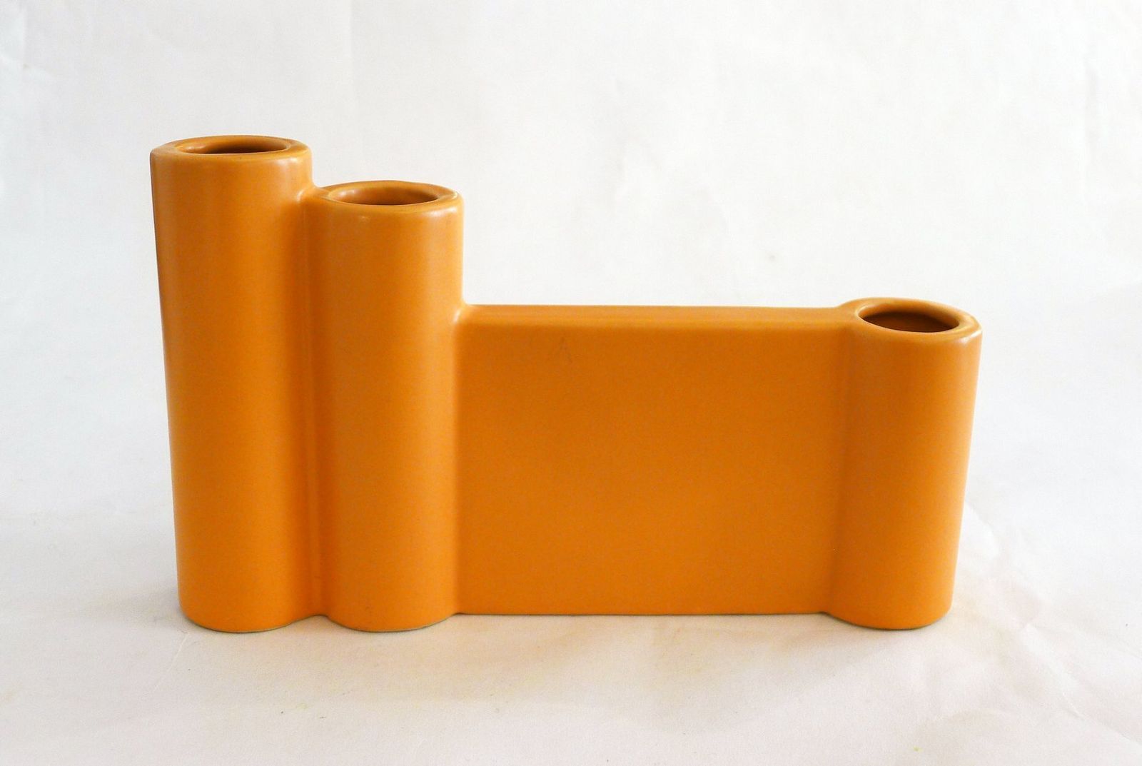 Postmodern Sculptural Triple Elongated Vase In Matt Orange Earthenware, 1980s photo furniture