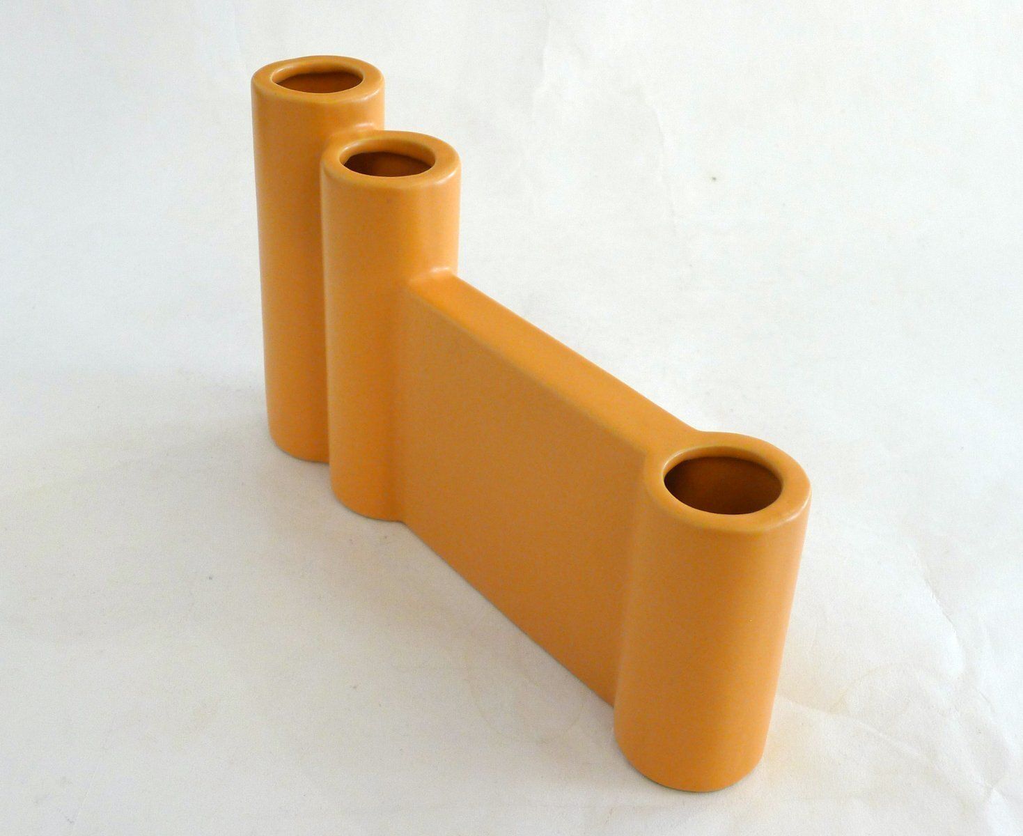 Postmodern Sculptural Triple Elongated Vase In Matt Orange Earthenware, 1980s photo for sale