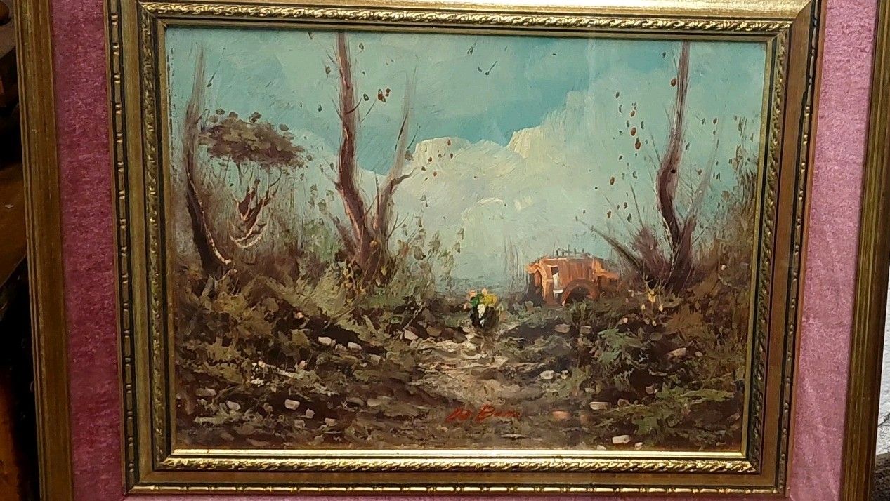 Oil Painting On Faesite Landscape Signed "De Boni" 60s Frame photo furniture