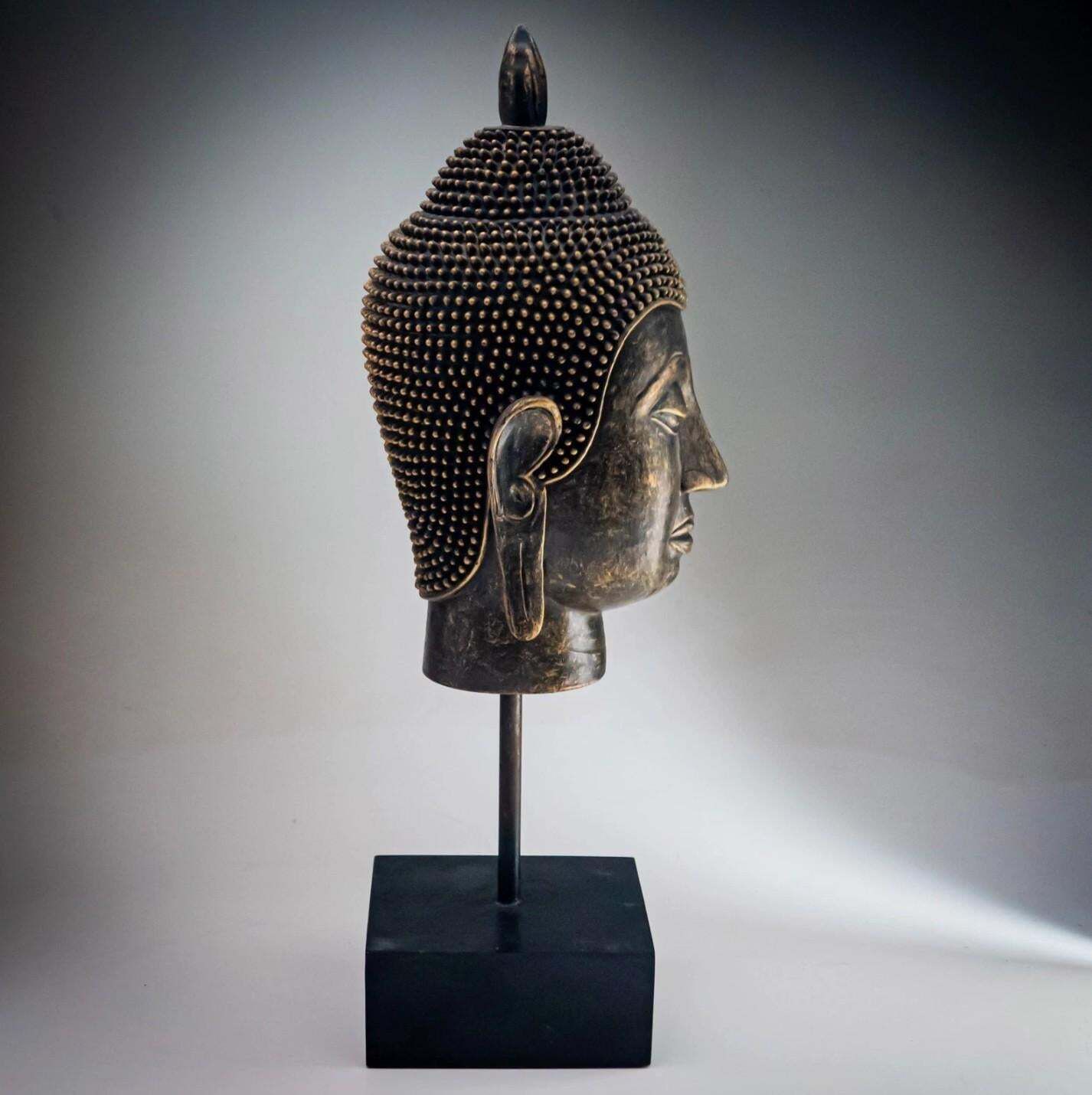 photo furniture Decorative Buddha Head Stand Antique Resin Buddha Head On Stand 1960