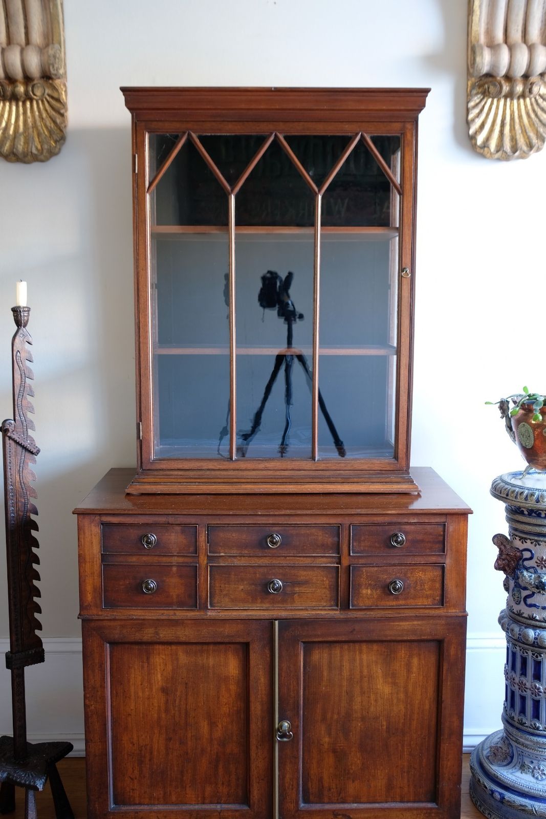 Mahogany Astral Glazed Wall Display Cupboard C 1910 photo vintage