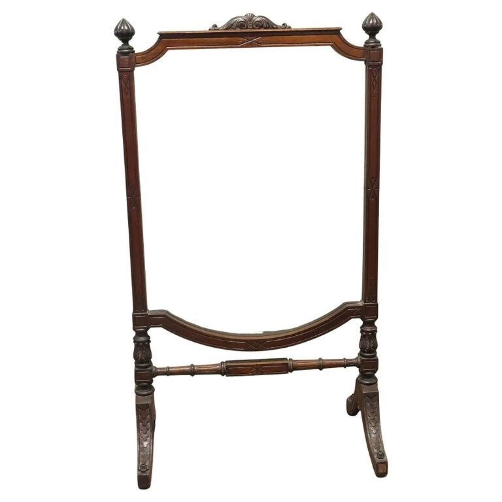 Large Victorian Carved And Glass Fire Screen