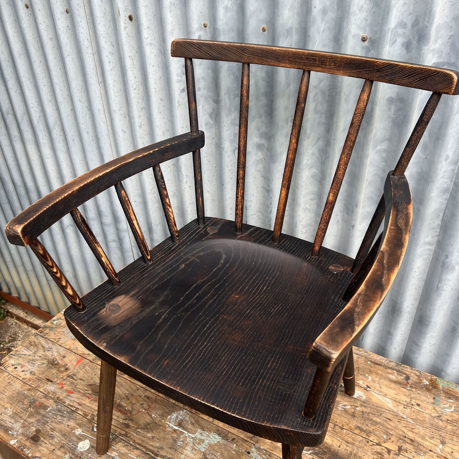 photo furniture Primitive Windsor Stick Style Ebonised Arm Chair
