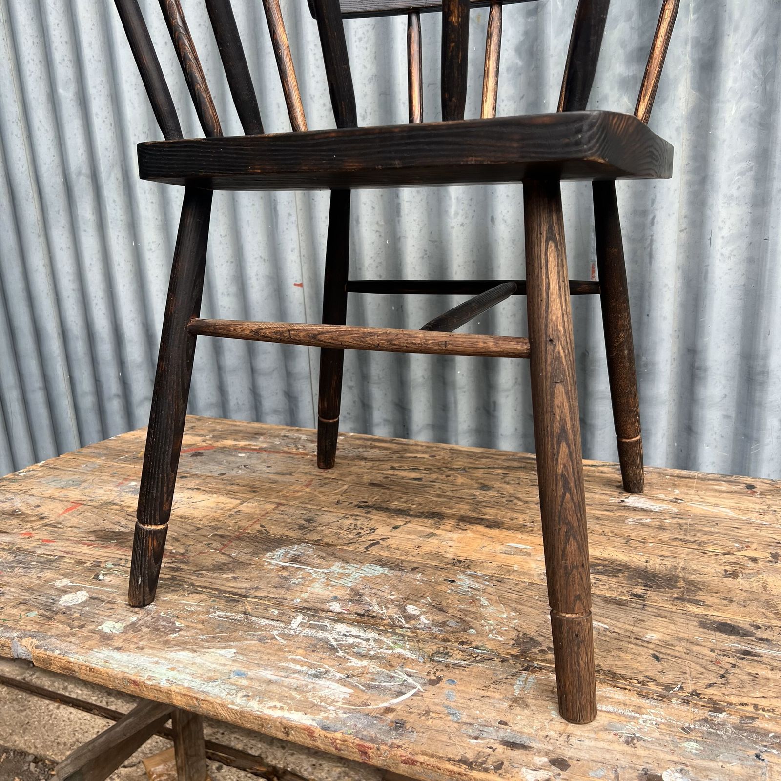 Furniture Primitive Windsor Stick Style Ebonised Arm Chair photo