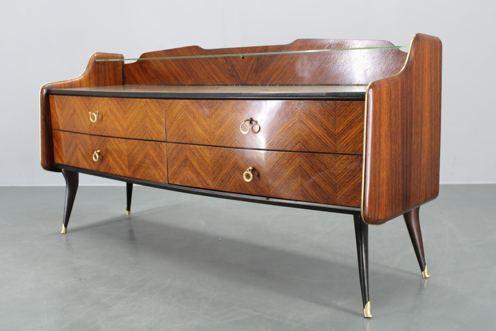 photo furniture 1950s Organic Italian Sideboard With Glass Top And 4 Drawers