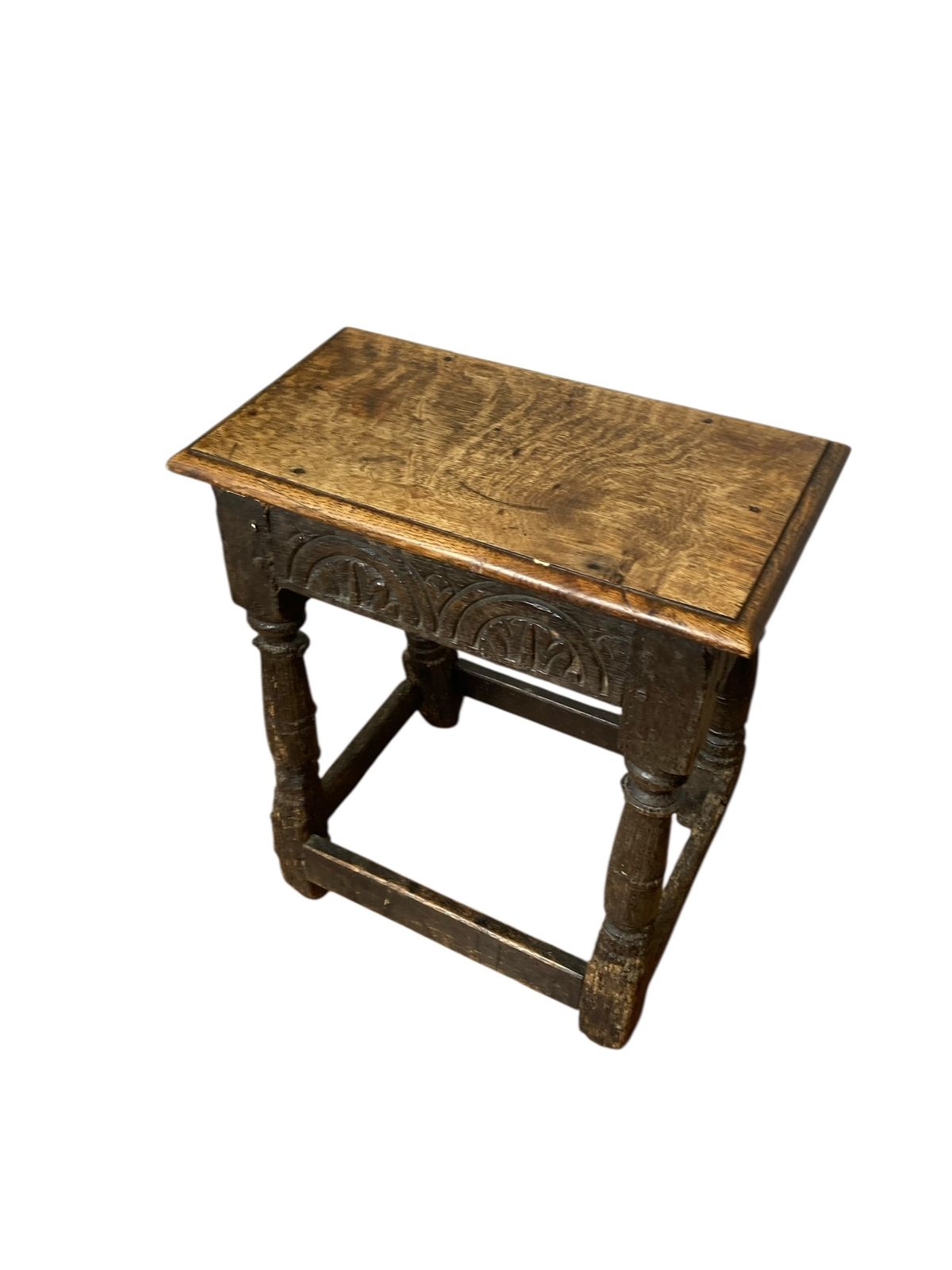 Carved Oak Joined Stool 17th Century Charles II photo vinterior