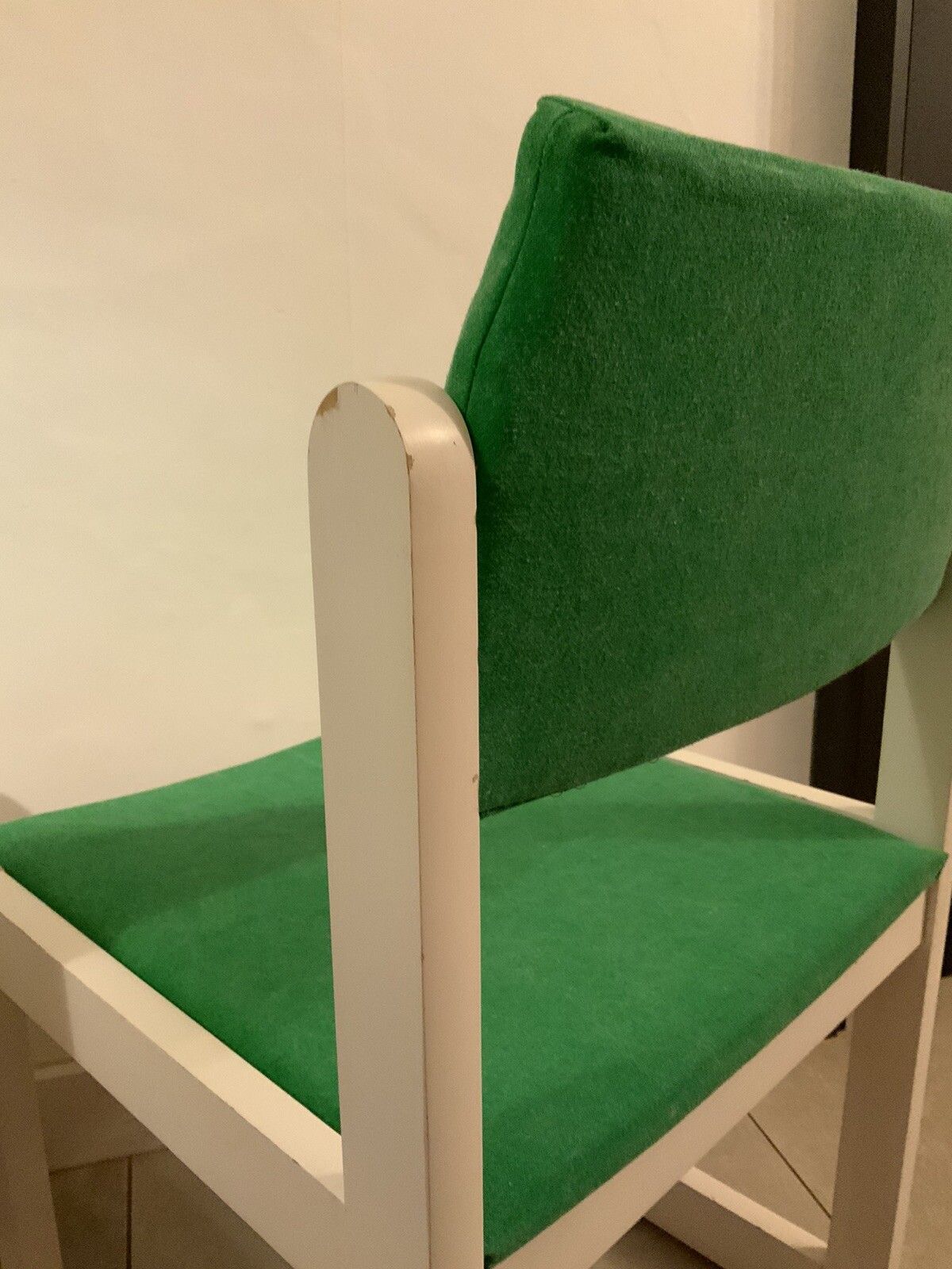 A Pair Of White Mid Century German Dining Chairs With Green Reupholstery photo vinterior
