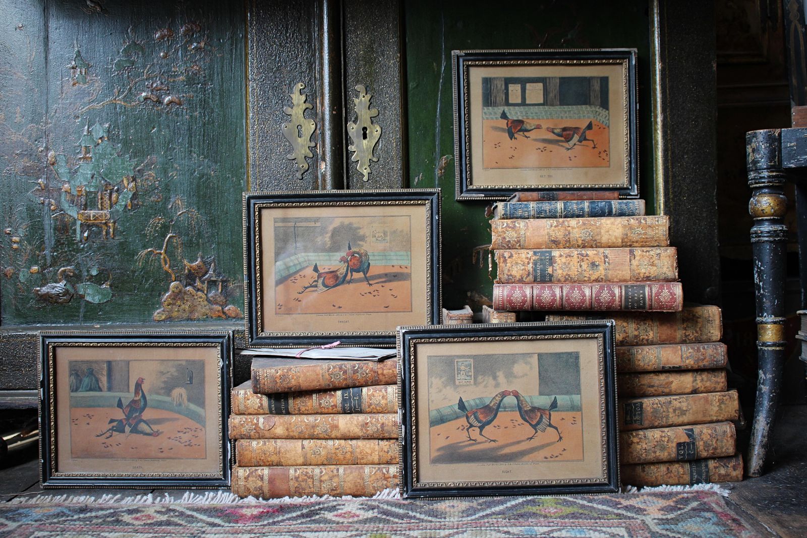 Early 19th Century Hand Coloured Cockfighting Scenes Sporting Taxidermy Hunting photo furniture