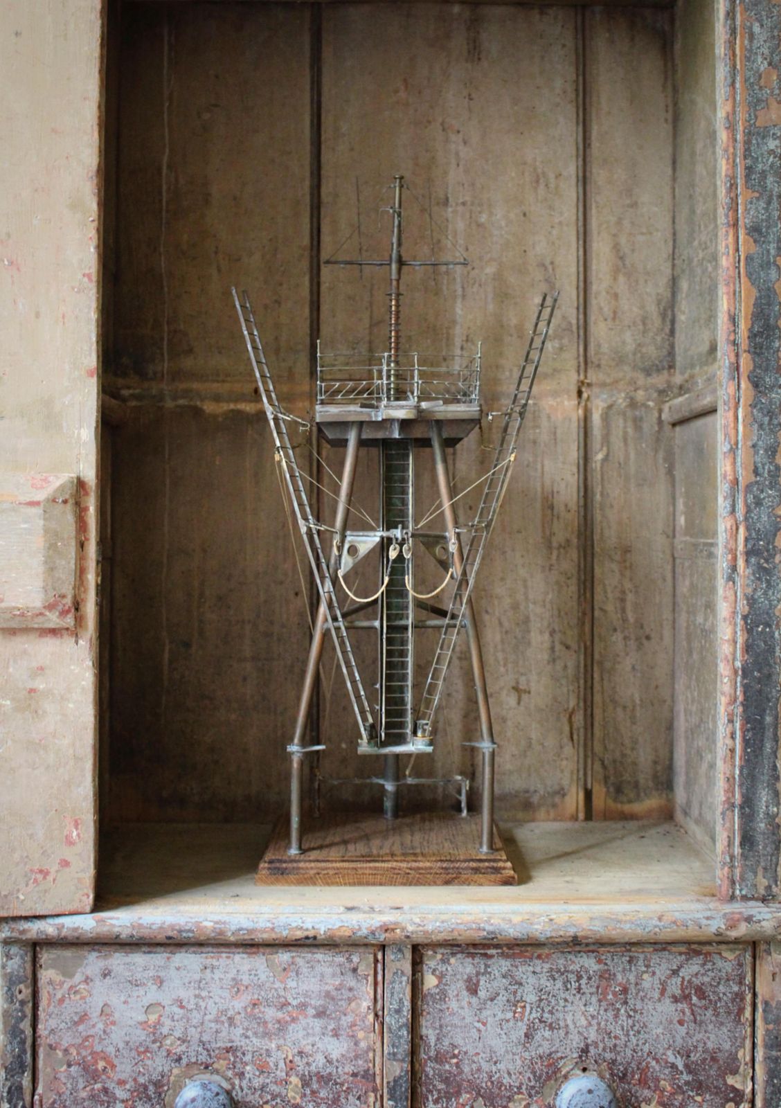 Early 20th C Brass & Copper Desk Model Of A Naval Ships Tripod Mast Maritime photo furniture