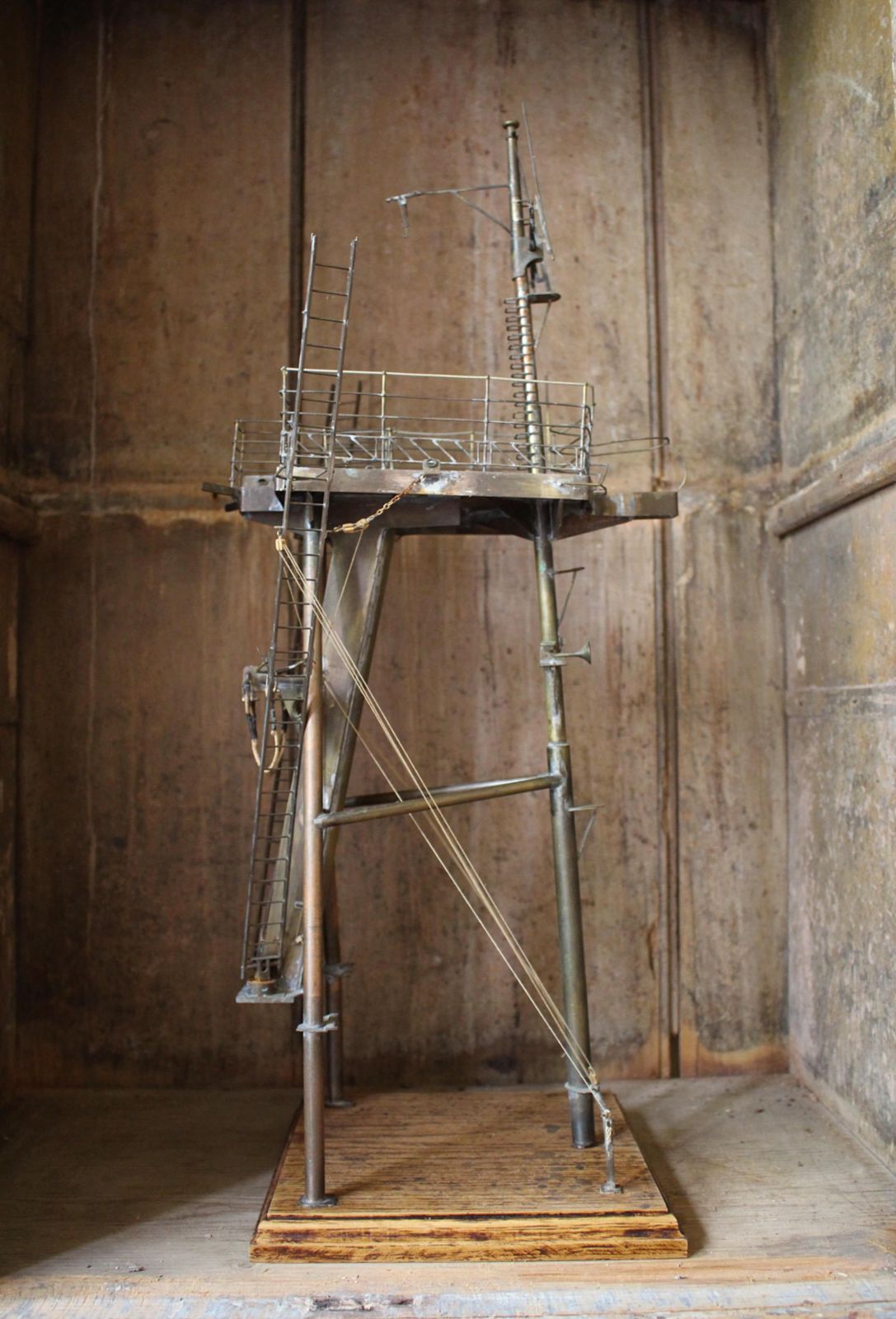 photo furniture Early 20th C Brass & Copper Desk Model Of A Naval Ships Tripod Mast Maritime
