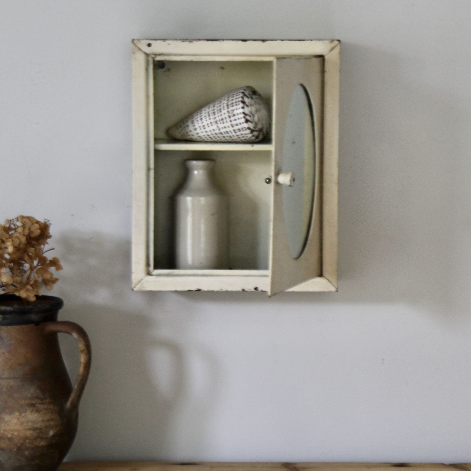 Antique French Metal Oval Mirrored Cabinet photo furniture