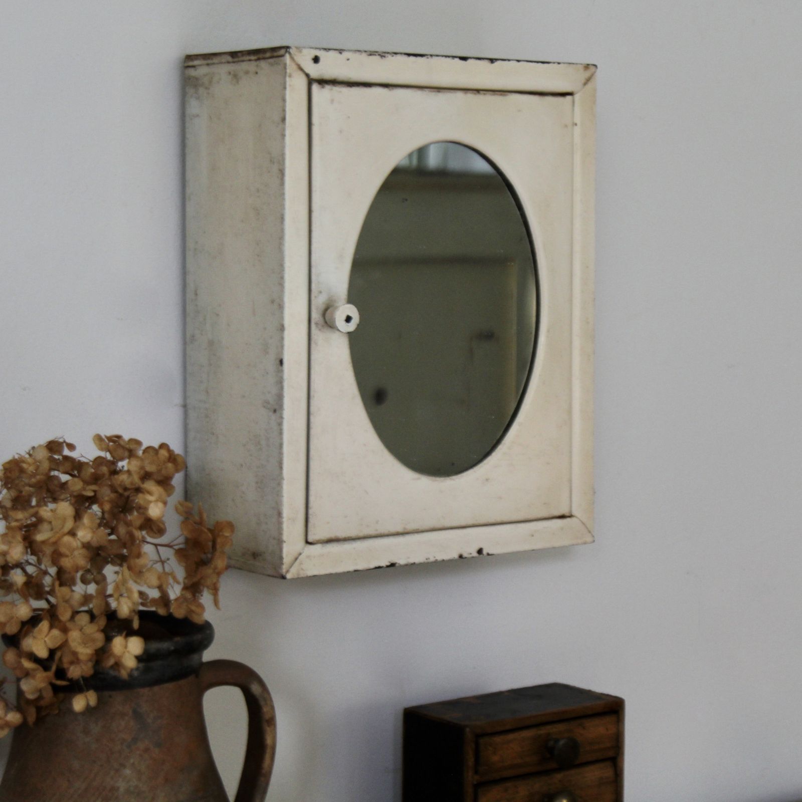 Antique French Metal Oval Mirrored Cabinet photo vinterior