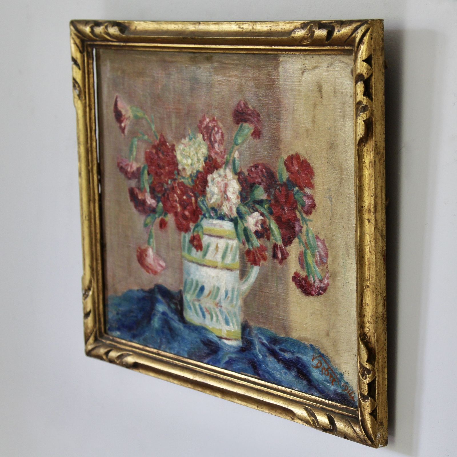 Antique French Floral Painting, Dated 1914 photo Art