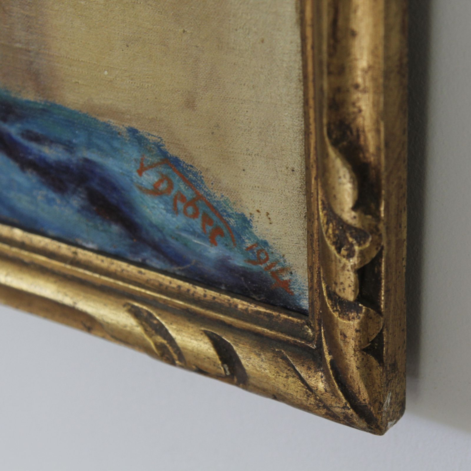 photo furniture Antique French Floral Painting, Dated 1914