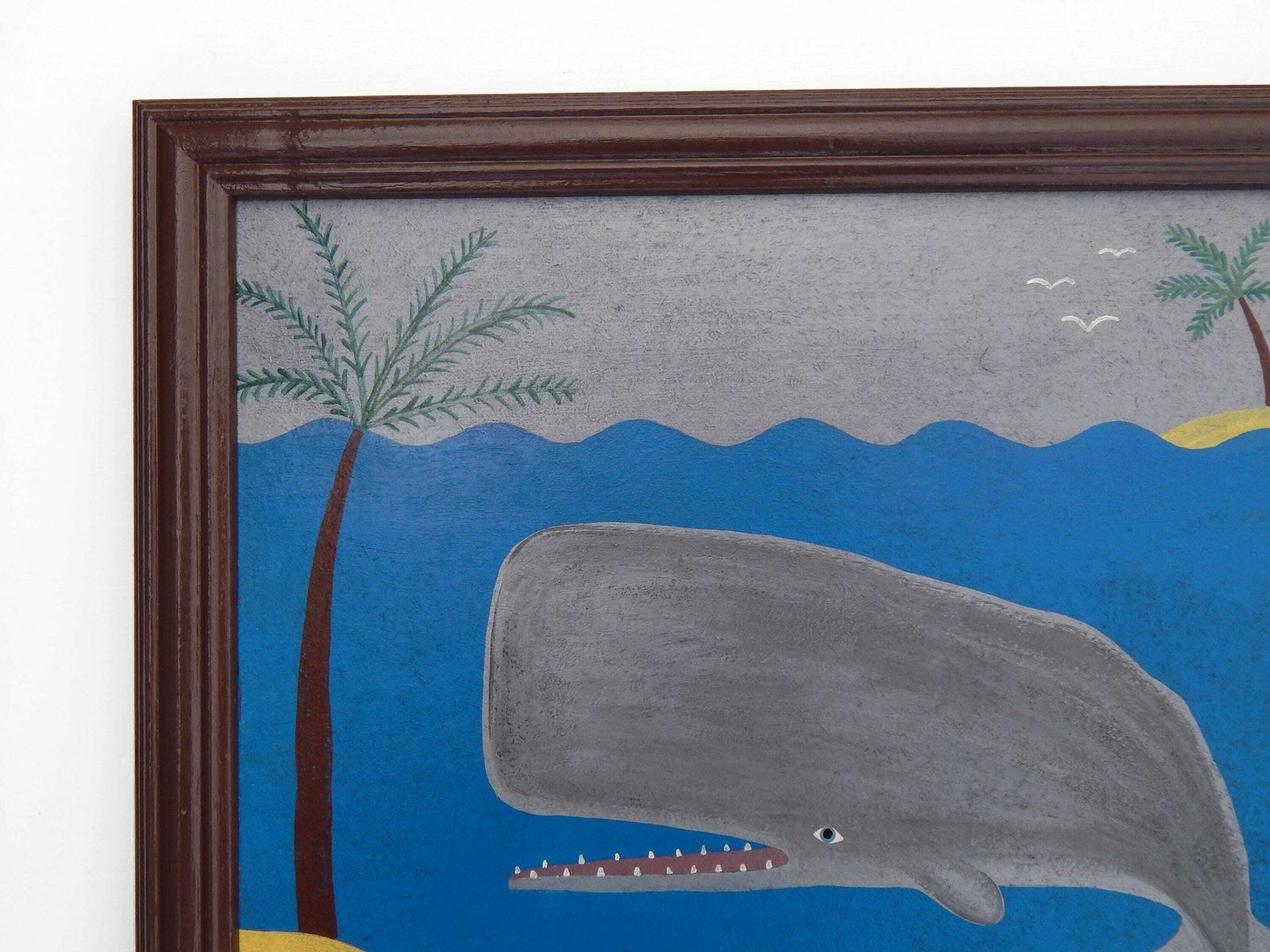 Naive Nautical Painting Of A Sperm Whale Folk Art In Hand Painted Frame photo buy