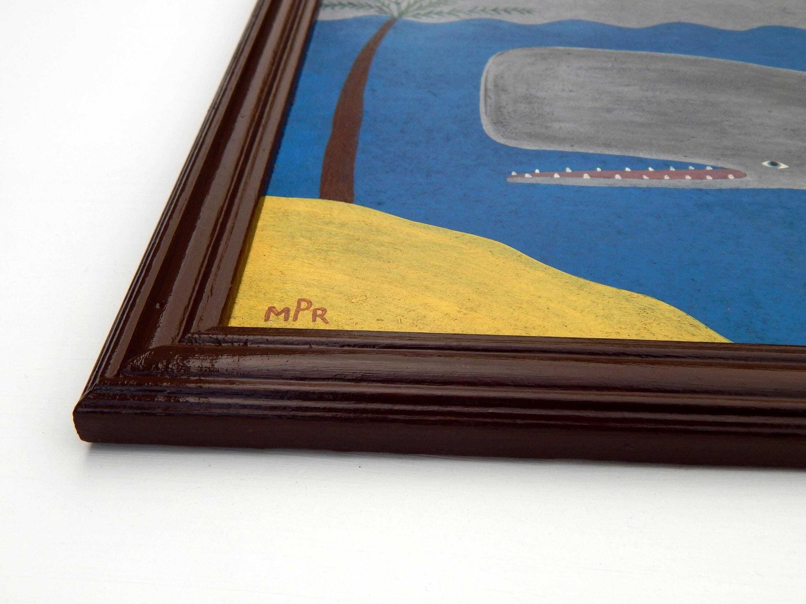 Naive Nautical Painting Of A Sperm Whale Folk Art In Hand Painted Frame photo vintage