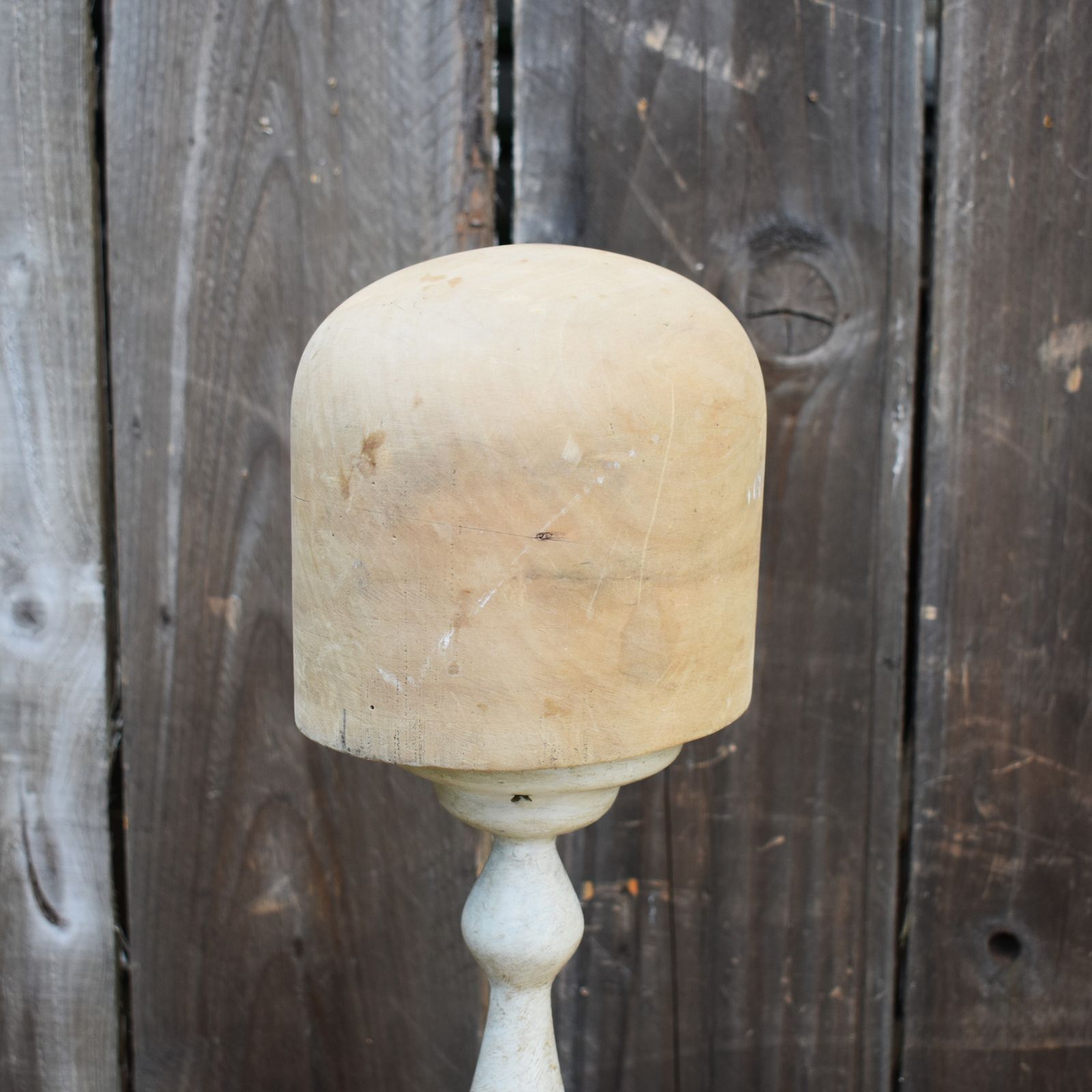 Antique Milliners Hat Mould Block Haberdashery Beige Painted Wig Display Stand photo buy