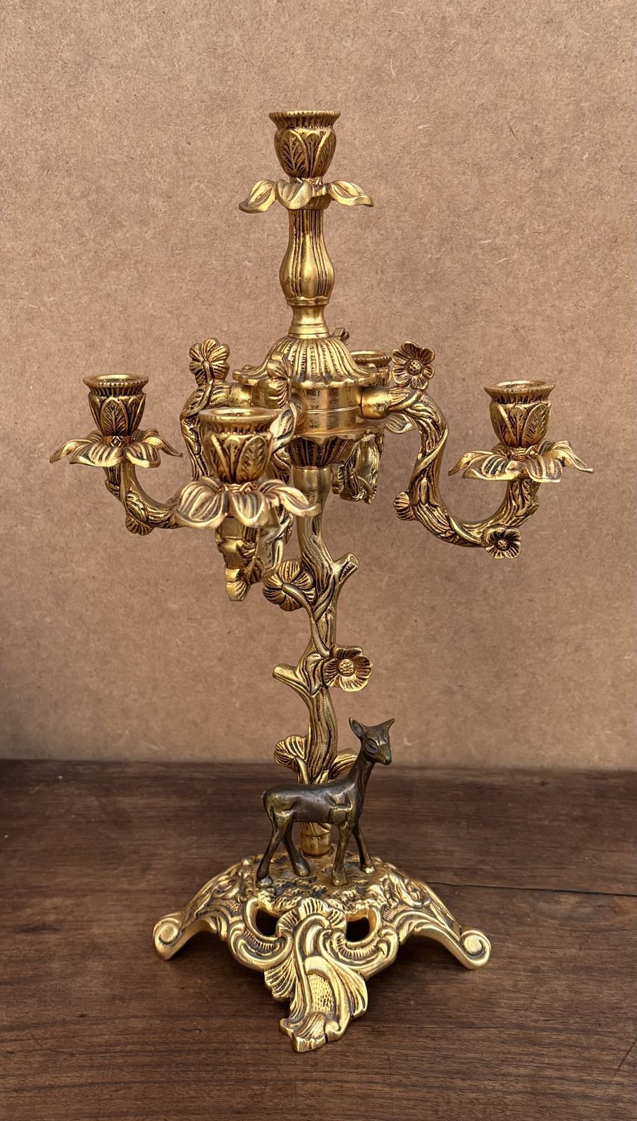 Early 20th Century Set Of Carriage Clock With Deer And Candlesticks In Gilt Bronze On A Marble Base photo buy