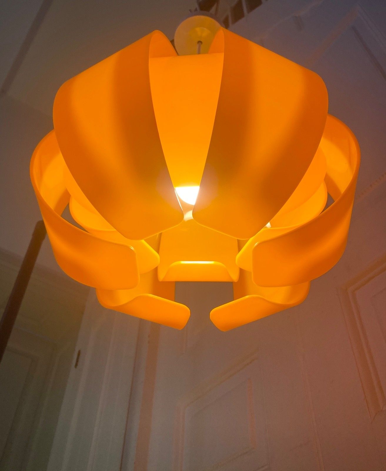Original 1960s 70s Orange 'Lotus Flower' Perspex Ceiling Pendant Light Shade. photo 220.0