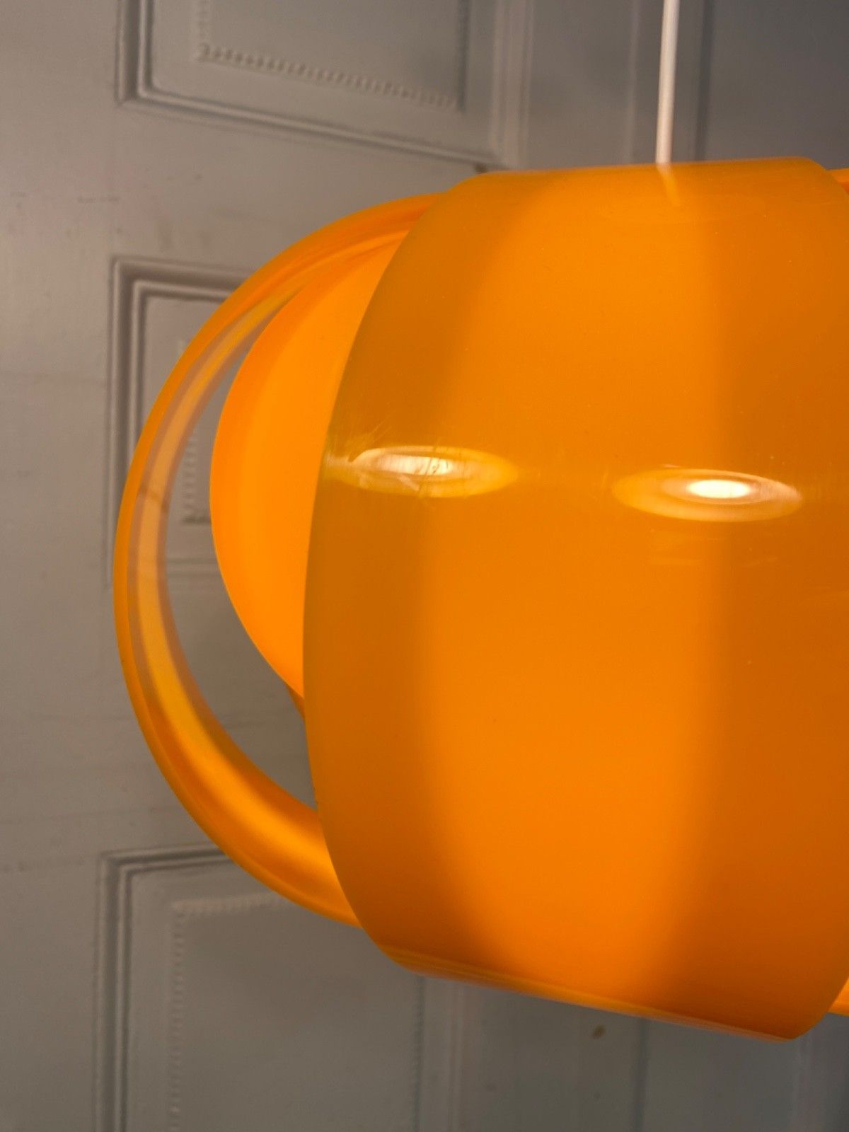 Original 1960s 70s Orange 'Lotus Flower' Perspex Ceiling Pendant Light Shade. photo vintage