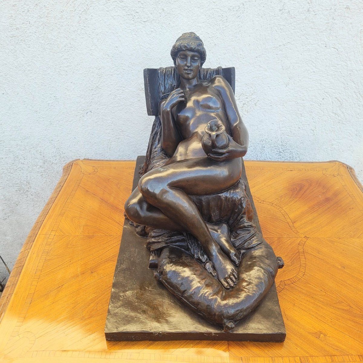 Amendola, Bronze Sculpture Of An Antique Woman, 19th Century photo vintage
