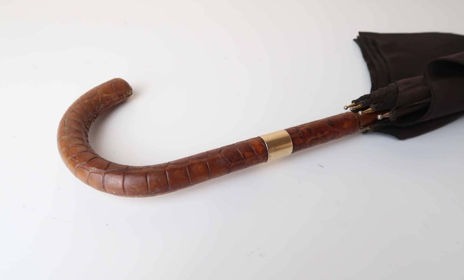 Vintage Crocodile Skin And Gold Umbrella By Brigg, London. 1938 photo Home Decor