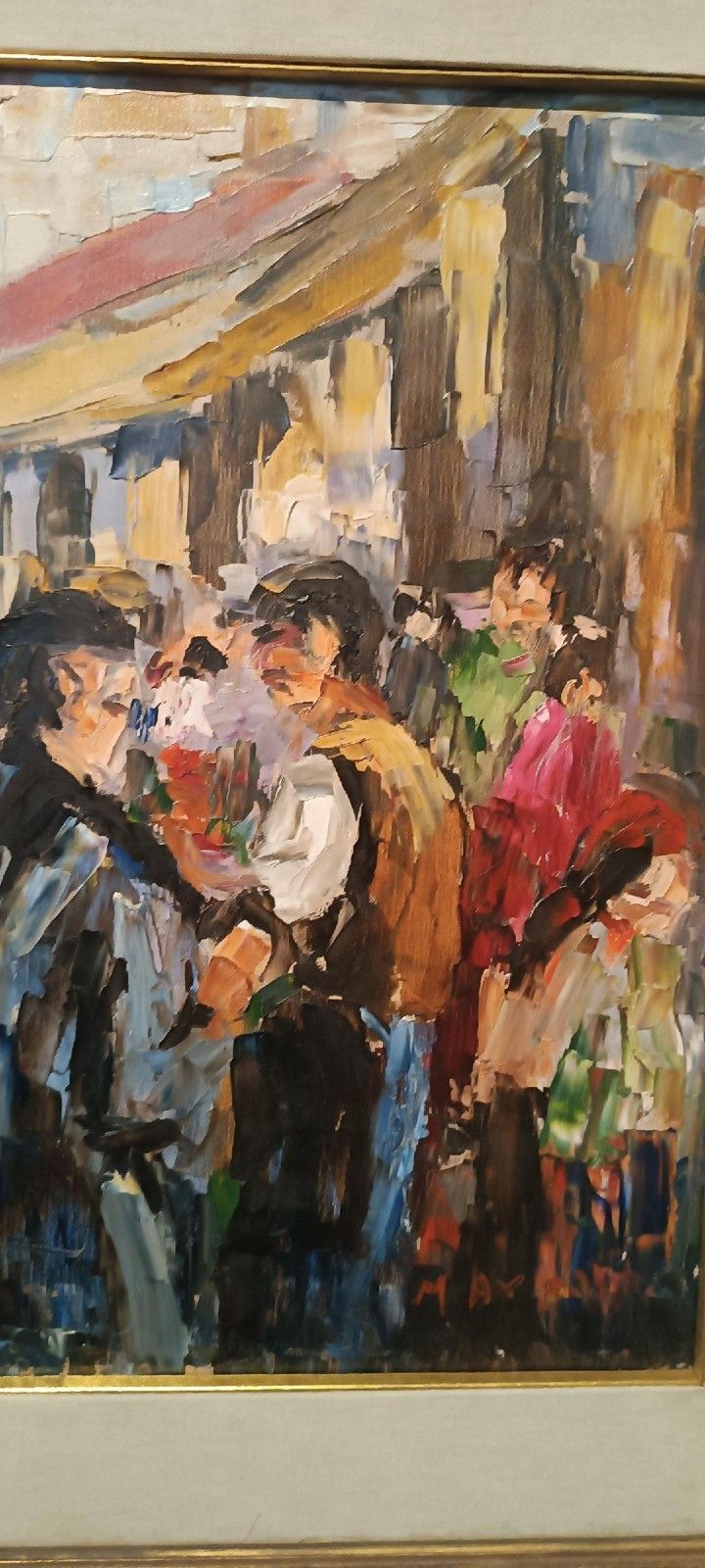 Oil Painting On Canvas "Fish Market" 70s Canvas 70x50 Cm Signed photo vintage