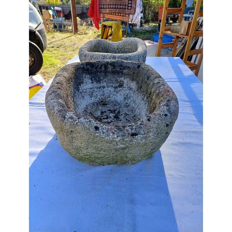 Pair Of 19th Century Dordogne Stone Basins photo Garden Decor