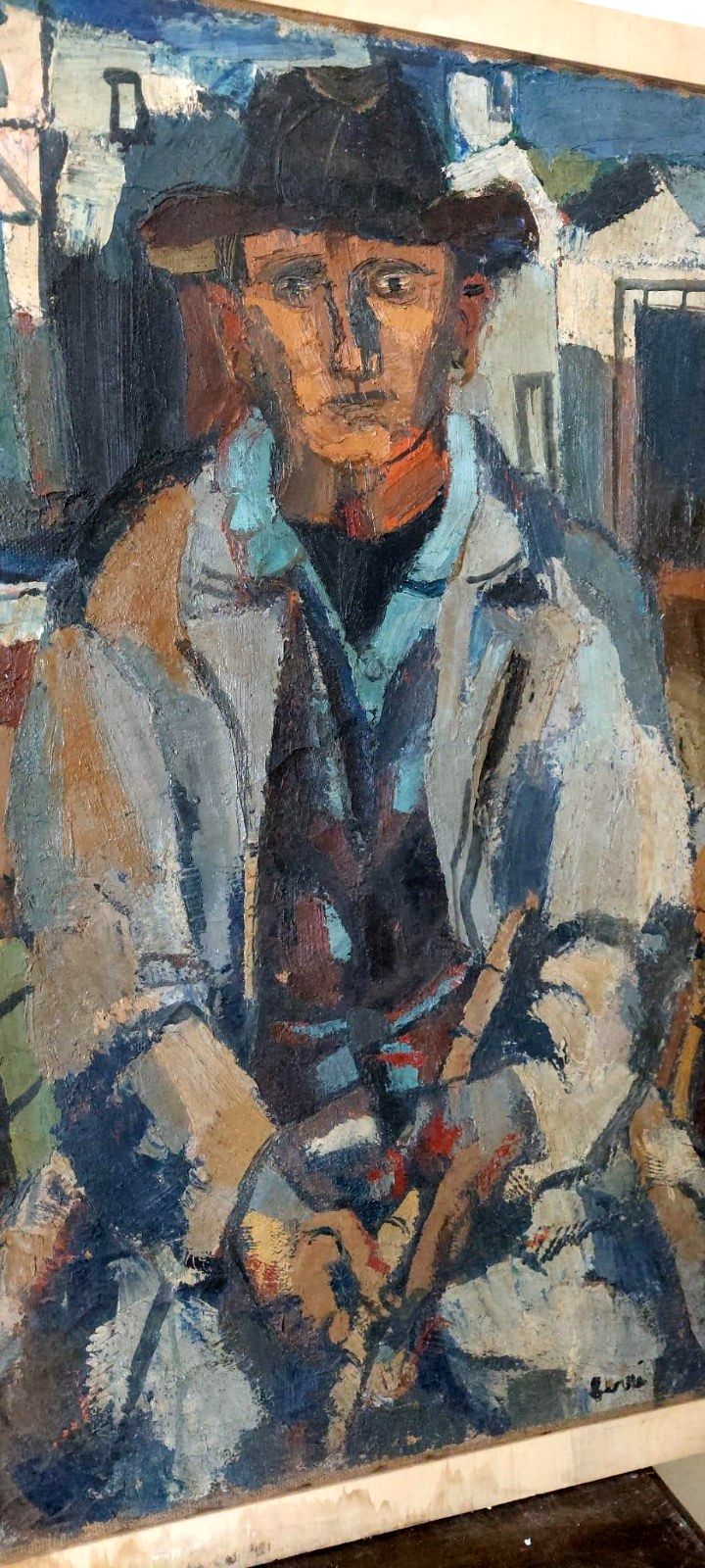 Large Oil On Canvas Ferruccio Ferri  1955 "The Fisherman" Canvas 105x75 Cm photo for sale