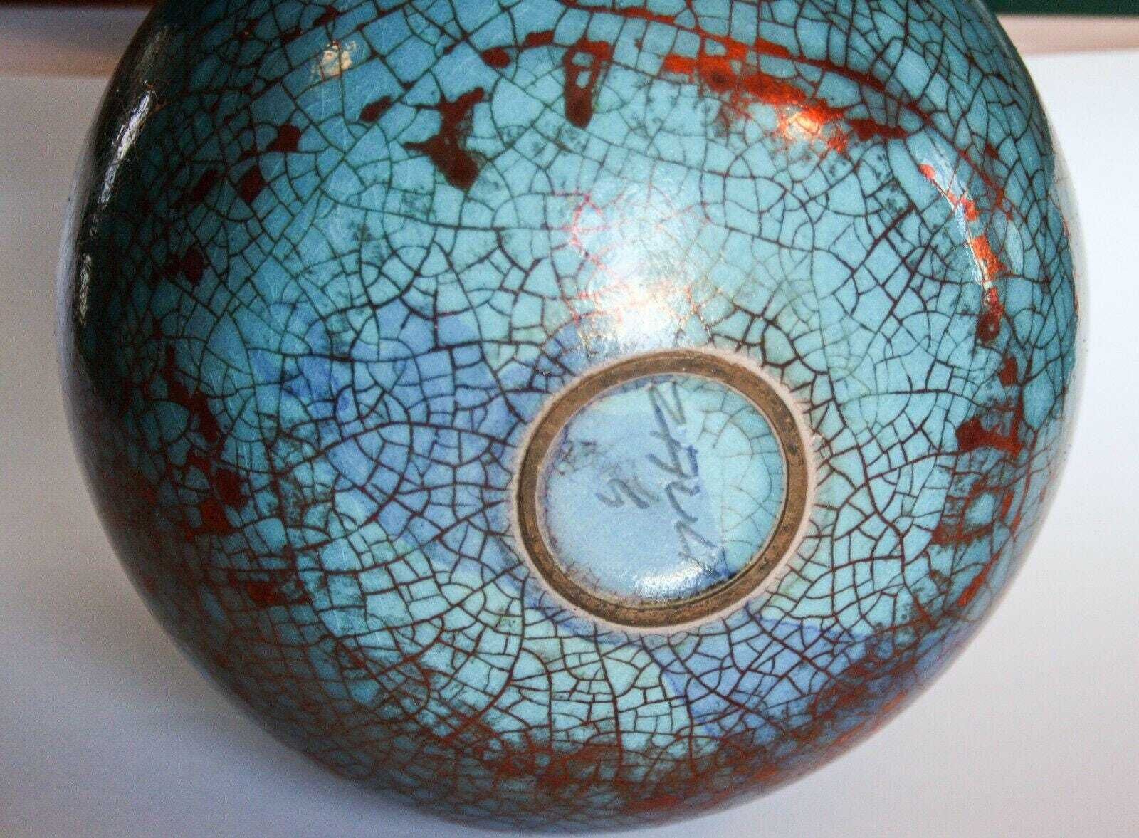 Carlo Zauli Blue Spherical Vase In Stoneware Ceramic, Vintage Design, 1970s Midcentury Modern Italian Pottery photo Home Decor