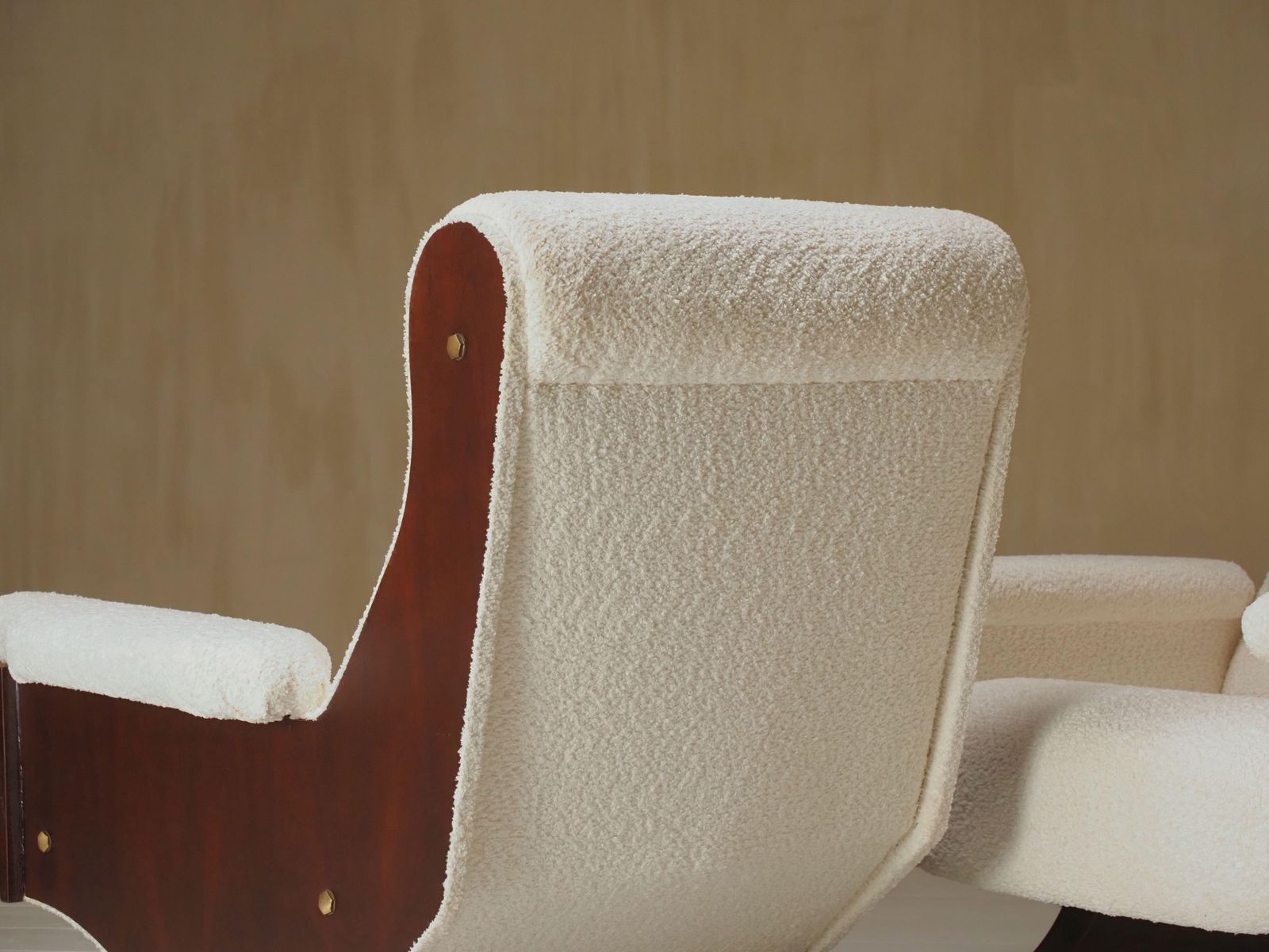 Pair Of Italian 1960's Modern Walnut & Boucle Armchairs photo vintage