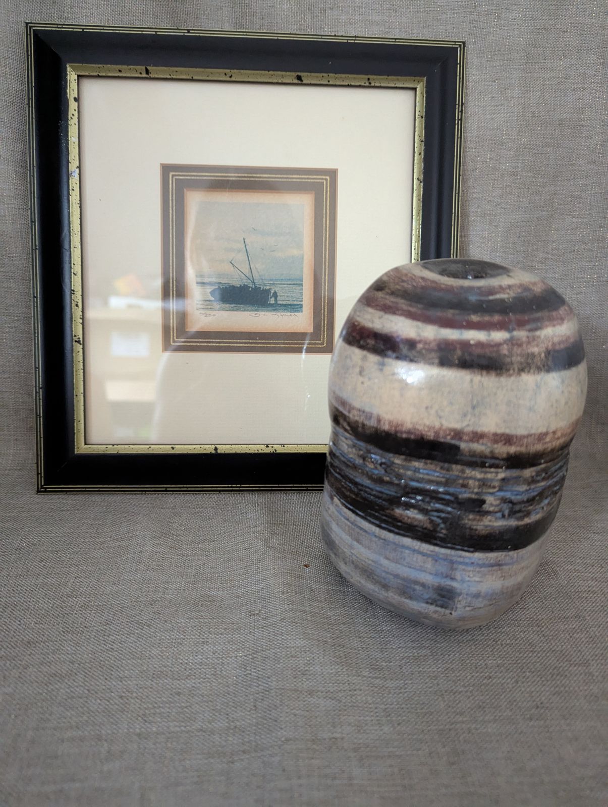 Art The Crossing” — Signed Watercolor & Sculptural Pottery Vessel | Curated Duet photo